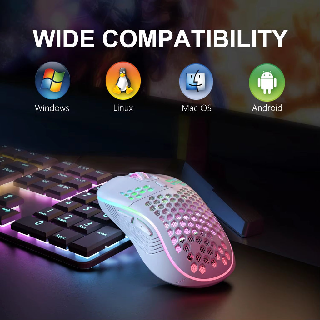 Model O Wireless Gaming Mouse with RGB Backlit 6-Button 3-Speed DPI Type C Rechargeable Ergonomic Honeycomb Design Gaming Mouse