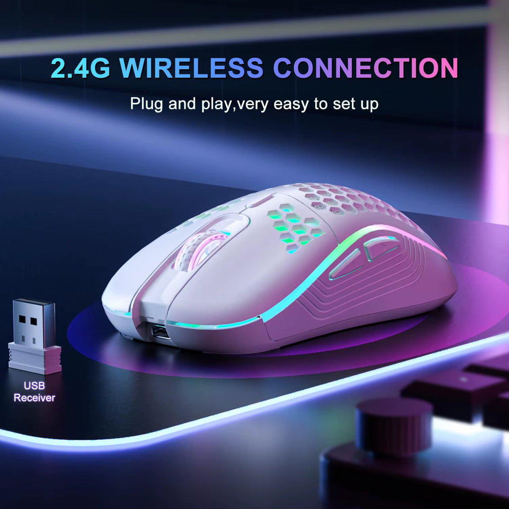 Model O Wireless Gaming Mouse with RGB Backlit 6-Button 3-Speed DPI Type C Rechargeable Ergonomic Honeycomb Design Gaming Mouse