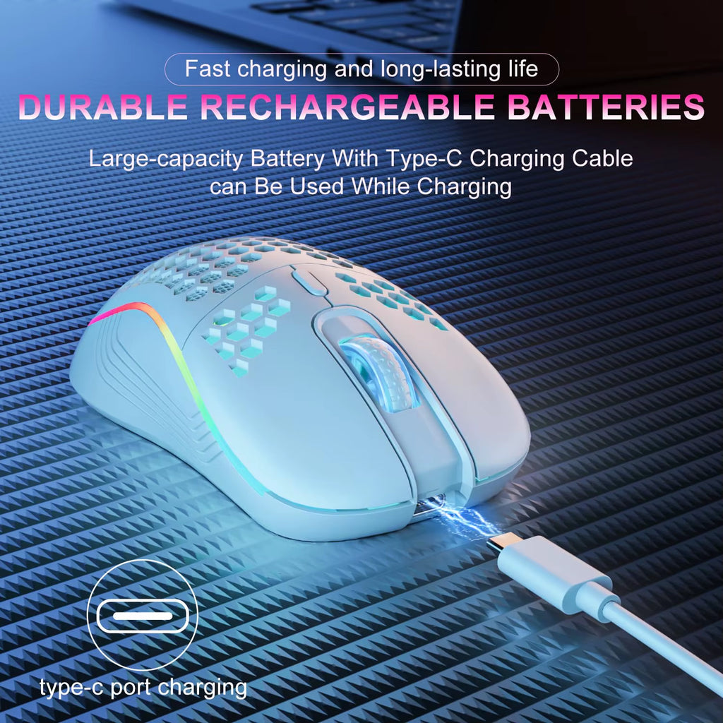 Model O Wireless Gaming Mouse with RGB Backlit 6-Button 3-Speed DPI Type C Rechargeable Ergonomic Honeycomb Design Gaming Mouse