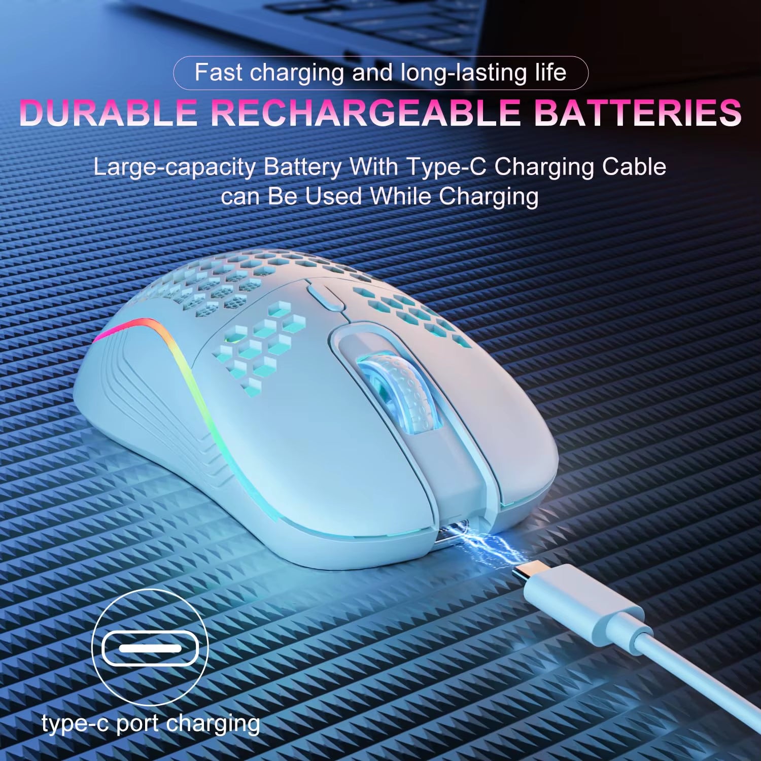 Model O Wireless Gaming Mouse with RGB Backlit 6-Button 3-Speed DPI Type C Rechargeable Ergonomic Honeycomb Design Gaming Mouse